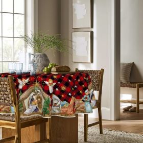 Horaldaily Christmas Tablecloth 52Ã—70 Inch, Holy Nativity Red Buffalo Plaid Washable Table Cover for Party Picnic Dinner Decor (size: 90" (Round))