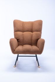 Rocking Chair, Soft Teddy Velvet Fabric Rocking Chair for Nursery, Comfy Wingback Glider Rocker with Safe Solid Wood Base for Living Room Bedroom Bal (Color: Brown)