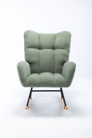 Rocking Chair, Soft Teddy Velvet Fabric Rocking Chair for Nursery, Comfy Wingback Glider Rocker with Safe Solid Wood Base for Living Room Bedroom Bal (Color: green)