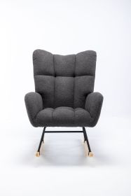 Rocking Chair, Soft Teddy Velvet Fabric Rocking Chair for Nursery, Comfy Wingback Glider Rocker with Safe Solid Wood Base for Living Room Bedroom Bal (Color: Gray)