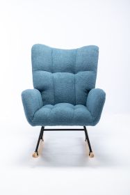 Rocking Chair, Soft Teddy Velvet Fabric Rocking Chair for Nursery, Comfy Wingback Glider Rocker with Safe Solid Wood Base for Living Room Bedroom Bal (Color: Blue)