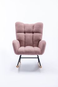 Rocking Chair, Soft Teddy Velvet Fabric Rocking Chair for Nursery, Comfy Wingback Glider Rocker with Safe Solid Wood Base for Living Room Bedroom Bal (Color: Pink)
