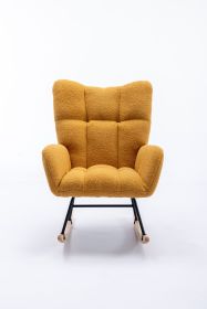 Rocking Chair, Soft Teddy Velvet Fabric Rocking Chair for Nursery, Comfy Wingback Glider Rocker with Safe Solid Wood Base for Living Room Bedroom Bal (Color: Yellow)