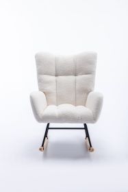 Rocking Chair, Soft Teddy Velvet Fabric Rocking Chair for Nursery, Comfy Wingback Glider Rocker with Safe Solid Wood Base for Living Room Bedroom Bal (Color: White)