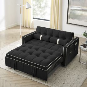 Modern 55.5" Pull Out Sleep Sofa Bed 2 Seater Loveseats Sofa Couch with side pockets (Color: as Pic)