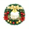 Christmas Wreath Reef For Front Door, Window or any room 24 Inch - With Bow, Bells, Red Berries