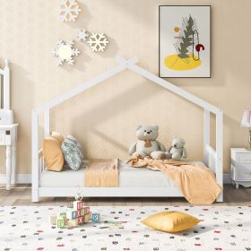 House Platform Bed with Headboard and Footboard,Roof Design,White (Color: White)