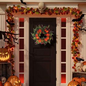 17.71IN Autumn Wreath with Pumpkin Mixed Leaves Berries Flowers Fall Decoration for Indoor Outdoor Window Wall Front Door in Halloween Thanks Giving D (Type: Pumpkin Wreath)