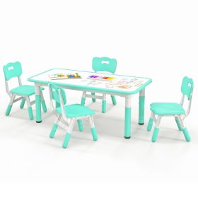 Kids Table and Chairs Set for 4 with Graffiti Desktop (Color: green)
