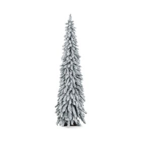 4/5/6 Feet Pre-Lit Artificial Christmas Tree Snow-Flocked Slim Pencil Xmas Decor (size: 6ft)