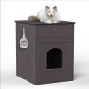 Wooden Pet House Cat Litter Box Enclosure with Drawer, Side Table, Indoor Pet Crate, Cat Home Nightstand