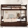 Twin Over Twin Rubber Wood Bunk Bed with 2 Drawers,Convertible into 2 Twin Beds,Twin Size Bunk Bed with Ladder and Safety Guardrails ,Grey