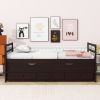 Twin Size Bed with Headboard,Footboard,Trundle and Three Storage Drawers,Twin Size Pine Wood Bed with Headboard,Footboard,Grey