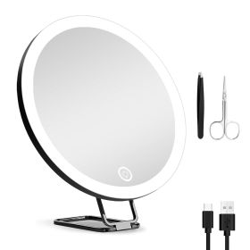 30X Magnifying Mirror With Light 3 Colors Dimmable Brightness Included Tweezer Scissor Travel Magnifying Makeup Mirror with Suction Cup 360Â° Adjustab (Color: Black)