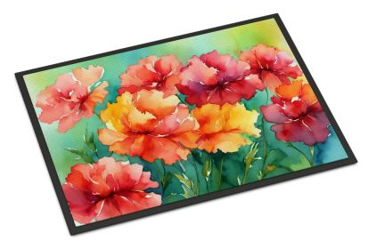 NEW Ohio Scarlet Carnations in Watercolor Doormat Front Door Mat Indoor Outdoor Rugs for Entryway, Non Slip Washable Low Pile, 18H X 27W (Default: Default)