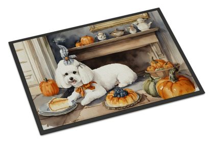 NEW Bichon Frise Fall Kitchen Pumpkins Doormat Front Door Mat Indoor Outdoor Rugs for Entryway, Non Slip Washable Low Pile, 18H X 27W (Default: Default)