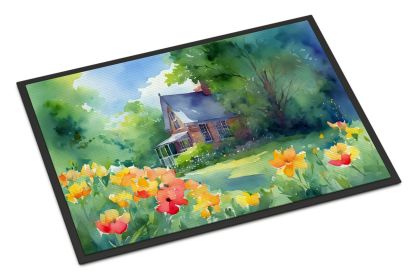 NEW Massachusetts Mayflowers in Watercolor Doormat Front Door Mat Indoor Outdoor Rugs for Entryway, Non Slip Washable Low Pile, 18H X 27W (Default: Default)