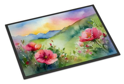 NEW North Dakota Wild Prairie Roses in Watercolor Doormat Front Door Mat Indoor Outdoor Rugs for Entryway, Non Slip Washable Low Pile, 18H X 27W (Default: Default)
