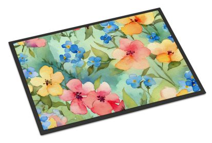 NEW Alaska Forget-me-nots in Watercolor Doormat Front Door Mat Indoor Outdoor Rugs for Entryway, Non Slip Washable Low Pile, 18H X 27W (Default: Default)