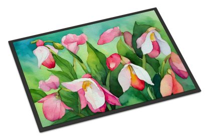NEW Minnesota Pink and White Lady s Slippers in Watercolor Doormat Front Door Mat Indoor Outdoor Rugs for Entryway, Non Slip Washable Low Pile (Default: Default)