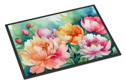NEW Indiana Peonies in Watercolor Doormat Front Door Mat Indoor Outdoor Rugs for Entryway, Non Slip Washable Low Pile, 18H X 27W (Default: Default)