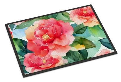 NEW Alabama Camellia in Watercolor Doormat Front Door Mat Indoor Outdoor Rugs for Entryway, Non Slip Washable Low Pile, 18H X 27W (Default: Default)