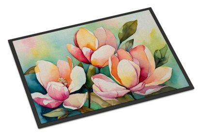 NEW Mississippi Magnolia in Watercolor Doormat Front Door Mat Indoor Outdoor Rugs for Entryway, Non Slip Washable Low Pile, 18H X 27W (Default: Default)