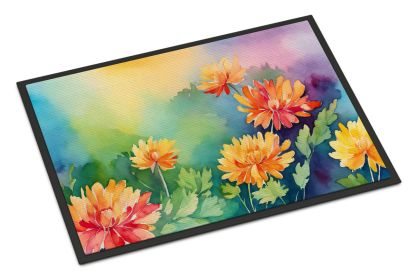 NEW Chrysanthemums in Watercolor Doormat Front Door Mat Indoor Outdoor Rugs for Entryway, Non Slip Washable Low Pile, 18H X 27W (Default: Default)