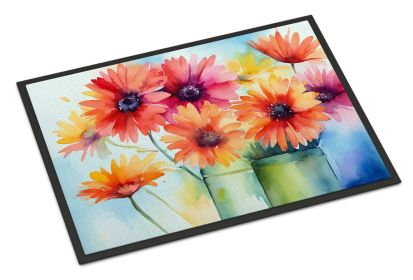 NEW Gerbera Daisies in Watercolor Doormat Front Door Mat Indoor Outdoor Rugs for Entryway, Non Slip Washable Low Pile, 18H X 27W (Default: Default)