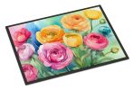 NEW Ranunculus in Watercolor Doormat Front Door Mat Indoor Outdoor Rugs for Entryway, Non Slip Washable Low Pile, 18H X 27W