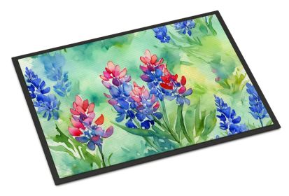 NEW Texas Bluebonnets in Watercolor Doormat Front Door Mat Indoor Outdoor Rugs for Entryway, Non Slip Washable Low Pile, 18H X 27W (Default: Default)