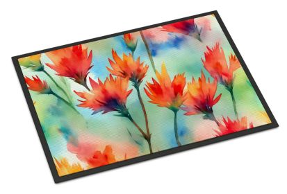 NEW Wyoming Indian Paintbrush in Watercolor Doormat Front Door Mat Indoor Outdoor Rugs for Entryway, Non Slip Washable Low Pile, 18H X 27W (Default: Default)