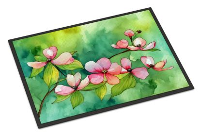 NEW Virginia American Dogwood in Watercolor Doormat Front Door Mat Indoor Outdoor Rugs for Entryway, Non Slip Washable Low Pile, 18H X 27W (Default: Default)