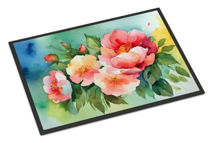 NEW Georgia Cherokee Rose in Watercolor Doormat Front Door Mat Indoor Outdoor Rugs for Entryway, Non Slip Washable Low Pile, 18H X 27W (Default: Default)