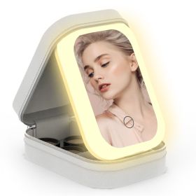 Portable Travel Makeup Bag With LED Mirror Rechargeable Beauty Mirror With 3 Color Light Dimmable Brightness Waterproof Cosmetic Bag With 4 Compartme (Color: White)