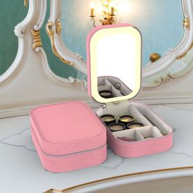 Portable Travel Makeup Bag With LED Mirror Rechargeable Beauty Mirror With 3 Color Light Dimmable Brightness Waterproof Cosmetic Bag With 4 Compartme (Color: Pink)