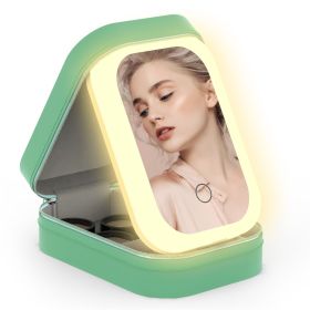 Portable Travel Makeup Bag With LED Mirror Rechargeable Beauty Mirror With 3 Color Light Dimmable Brightness Waterproof Cosmetic Bag With 4 Compartme (Color: green)