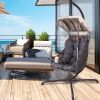 Swing Egg Chair with Stand Indoor Outdoor, UV Resistant Cushion Hanging Chair with Cup Holder, Anti-Rust with Wicker Rattan Frame 350lbs Capacity Ham