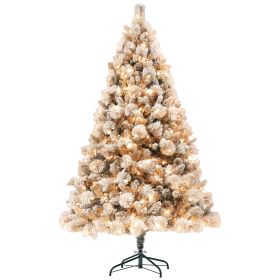 Pre-Lit Christmas Tree 6.5Ft  Or 7.5Ft W- Clear Lights & Tips, Snow Flocked, Hinged, Natural Elegance for Home Office (Color: green, size: 6.5ft)