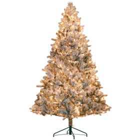 Pre-Lit Christmas Tree 6.5Ft  Or 7.5Ft W- Clear Lights & Tips, Snow Flocked, Hinged, Natural Elegance for Home Office (Color: green, size: 7.5ft)