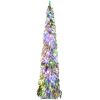 Tall Prelit Pencil Artificial Christmas Tree Holiday DÃ©cor with Snow Flocked Branches, Warm White or Colorful LED Lights, Downswept Shape