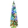 Tall Prelit Pencil Artificial Christmas Tree Holiday DÃ©cor with Snow Flocked Branches, Warm White or Colorful LED Lights, Downswept Shape