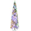 Tall Prelit Pencil Artificial Christmas Tree Holiday DÃ©cor with Snow Flocked Branches, Warm White or Colorful LED Lights, Downswept Shape