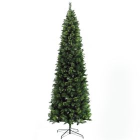 Tall Pencil Artificial Christmas Tree Holiday DÃ©cor with Branches, Auto Open, Steel Base, Pine Needles, Green (Color: green, size: 9ft)