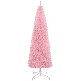 8ft Pencil Christmas Tree, Unlit Artificial Christmas Tree Slim Douglas Fir Xmas Tree with Realistic Branches, Halloween Tree with 1168 Tips (Material: Plastic, Color: Pink)