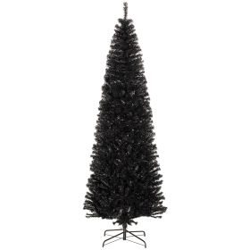 8ft Pencil Christmas Tree, Unlit Artificial Christmas Tree Slim Douglas Fir Xmas Tree with Realistic Branches, Halloween Tree with 1168 Tips (Material: Plastic, Color: Black)