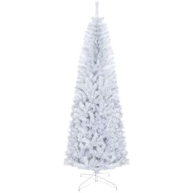 Pencil Christmas Tree, Unlit Artificial Christmas Tree Slim Douglas Fir Xmas Tree with Realistic Branches, Halloween Tree with Tips, White (Color: White, size: 7ft)