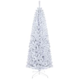 Pencil Christmas Tree, Unlit Artificial Christmas Tree Slim Douglas Fir Xmas Tree with Realistic Branches, Halloween Tree with Tips, White (Color: White, size: 6ft)