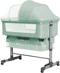 Baby Bassinet Bedside Sleeper 3 in 1 Bedside Crib, Adjustable Portable Bed for Infant/Baby/Newborn,with Mosquito Nets, Large Storage Bag, Comfortable (Color: green)