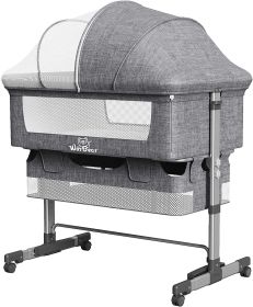 Baby Bassinet Bedside Sleeper 3 in 1 Bedside Crib, Adjustable Portable Bed for Infant/Baby/Newborn,with Mosquito Nets, Large Storage Bag, Comfortable (Color: Gray)